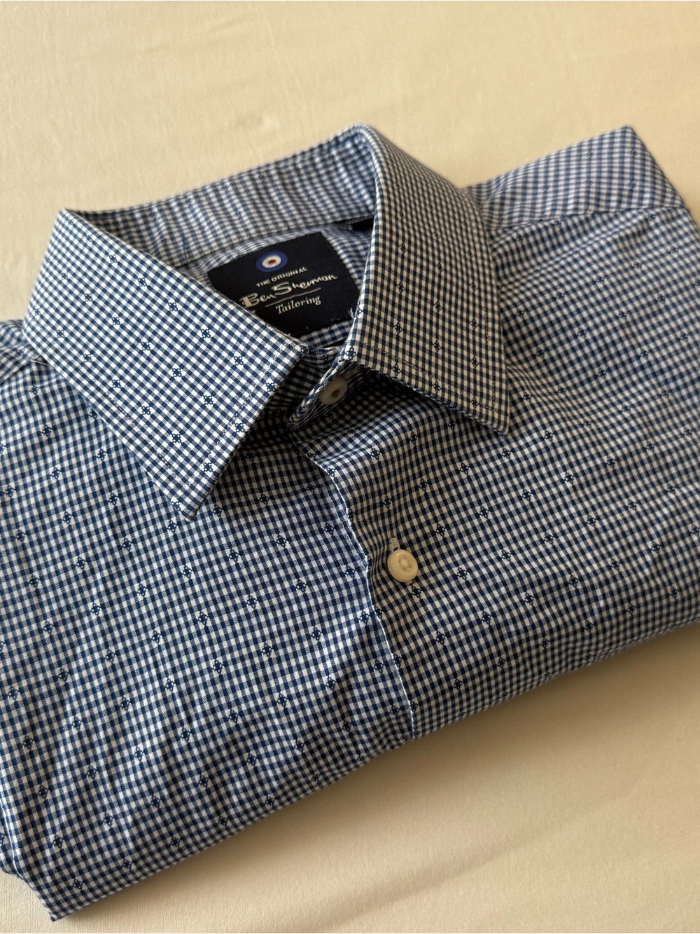 Ben Sherman Men's Blue & White Micro Gingham Dress Shirt Size M 15-15½